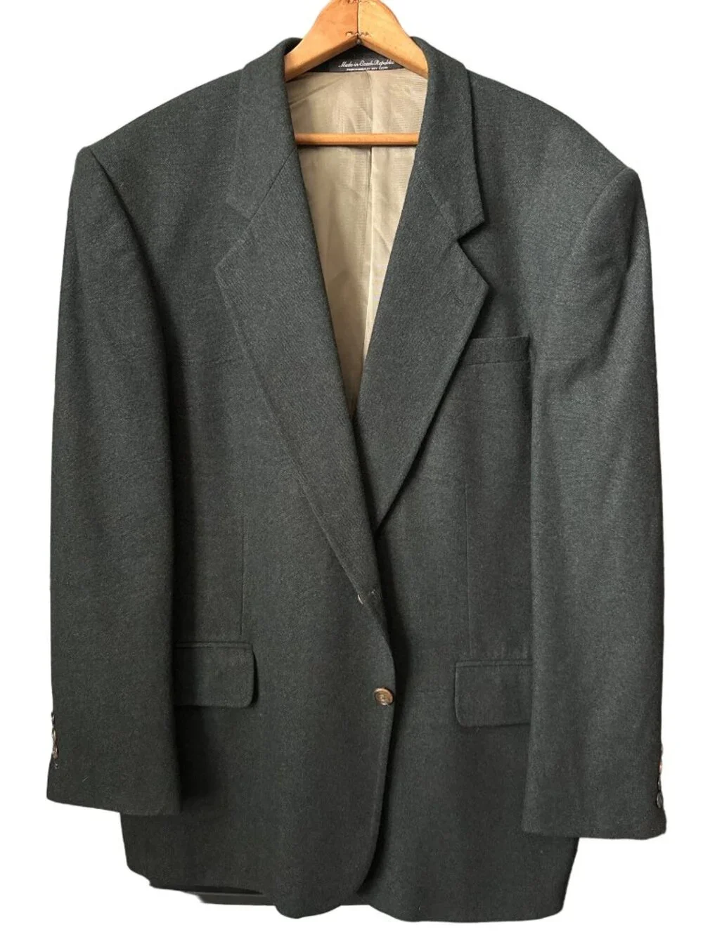 Oscar De la Renta Gray Wool Blazer Charcoal Cashmere Double Button Lined 44R